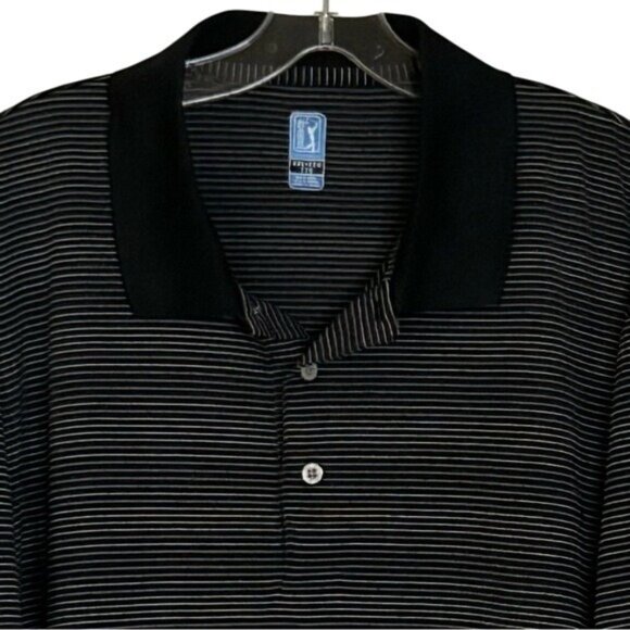 PGA Tour Polo Short Sleeve XXL  Black Pinstripe Golf Shirt - Picture 4 of 12